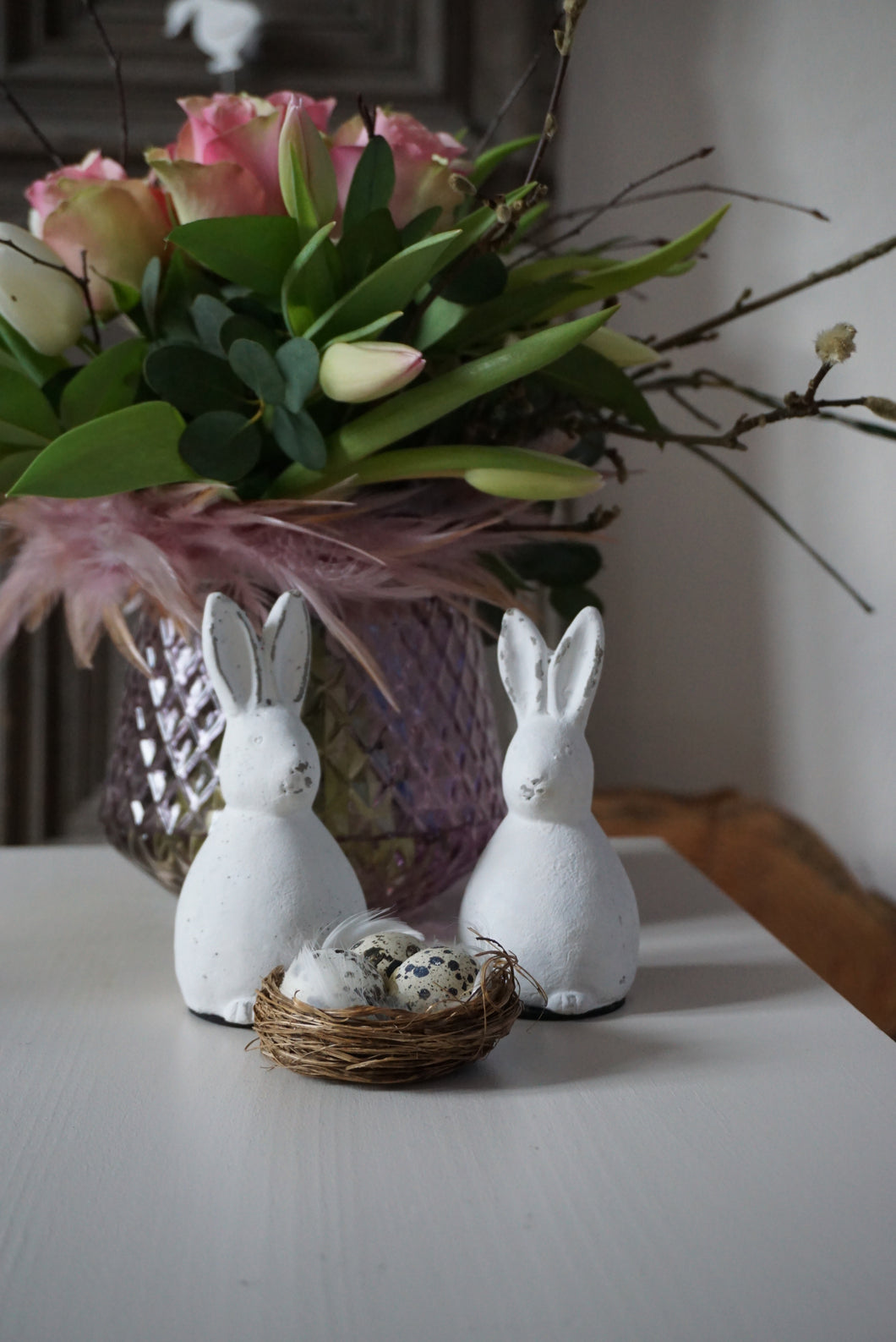 Betonosterhase, antik weiss, Shabby Chic